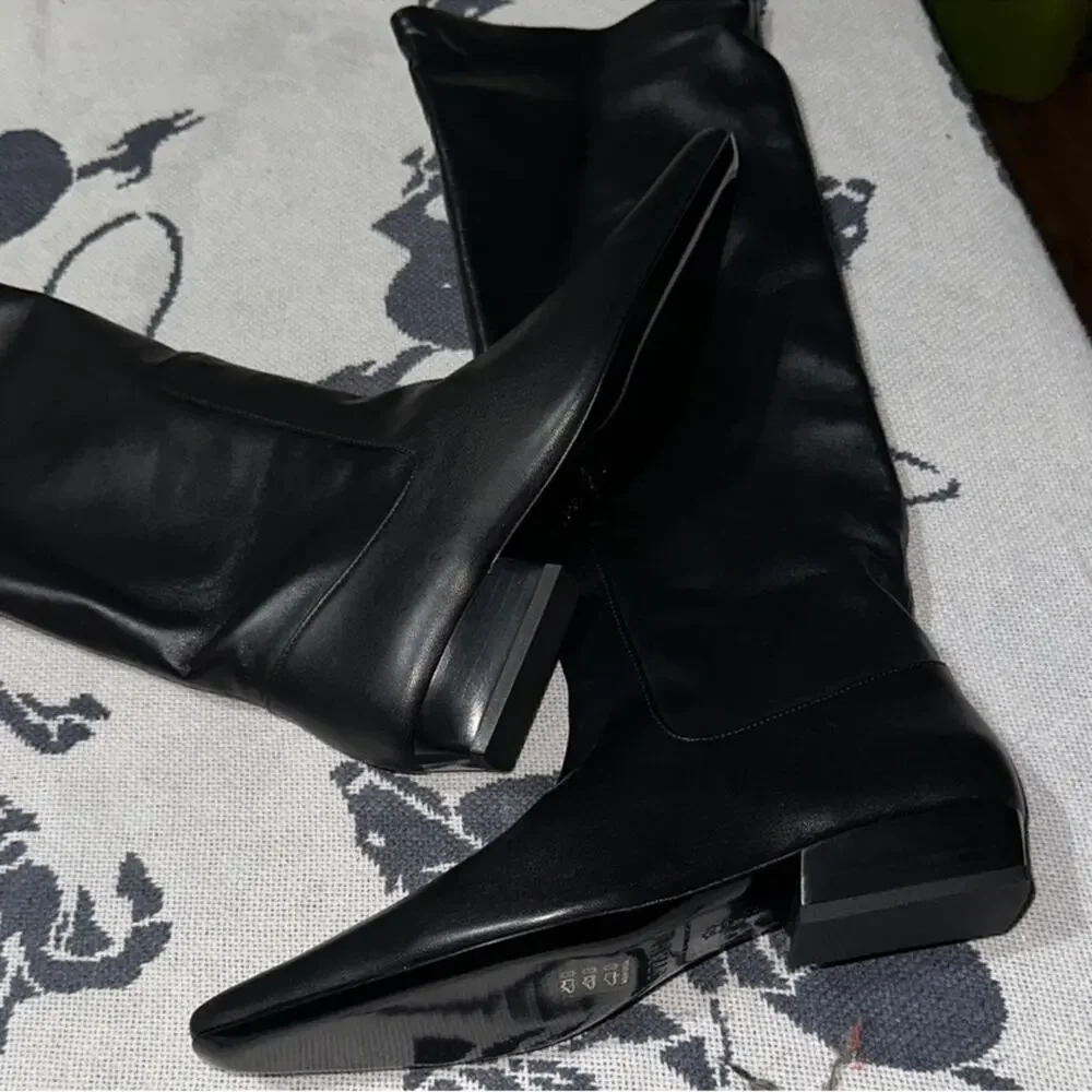 NEW Staud Wally Boot Flat Black Leather Size 37